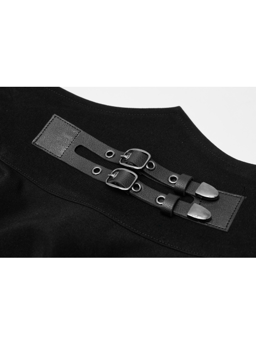 Front Metal Buckle Loops High Waist Splice Mesh Black Punk Short Skirt
