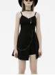 Side Metal Chain Decoration Split Hem Black Punk Sling Short Dress