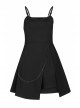 Side Metal Chain Decoration Split Hem Black Punk Sling Short Dress