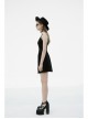 Side Metal Chain Decoration Split Hem Black Punk Sling Short Dress