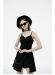 Side Metal Chain Decoration Split Hem Black Punk Sling Short Dress