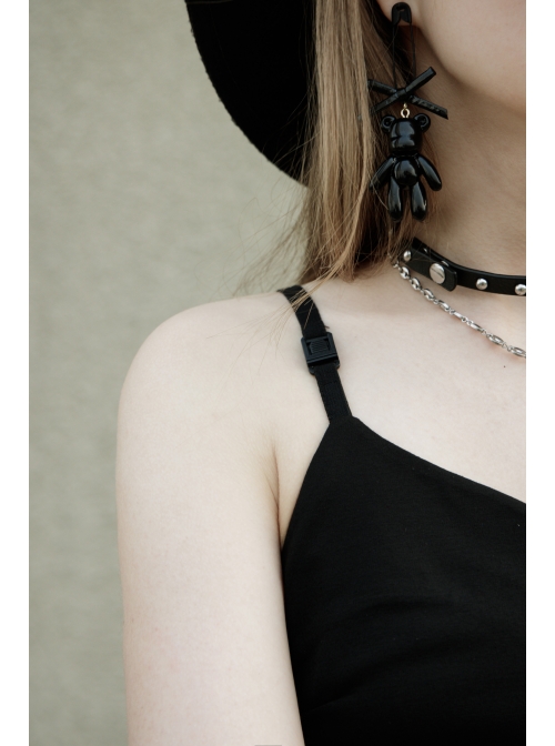 Side Metal Chain Decoration Split Hem Black Punk Sling Short Dress - Magic  Wardrobes