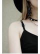 Side Metal Chain Decoration Split Hem Black Punk Sling Short Dress