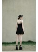 Side Metal Chain Decoration Split Hem Black Punk Sling Short Dress