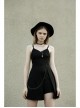 Side Metal Chain Decoration Split Hem Black Punk Sling Short Dress