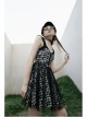 Front Metal Rivet Decoration Splice Mesh Punk Black Plaid Vest Slip Dress