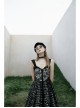 Front Metal Rivet Decoration Splice Mesh Punk Black Plaid Vest Slip Dress