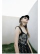 Front Metal Rivet Decoration Splice Mesh Punk Black Plaid Vest Slip Dress