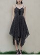 Front Lace-Up A-Shape Asymmetric Hem Black Punk Chiffon Sling Dress