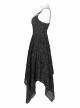 Front Lace-Up A-Shape Asymmetric Hem Black Punk Chiffon Sling Dress