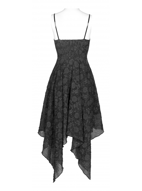 Front Lace-Up A-Shape Asymmetric Hem Black Punk Chiffon Sling Dress