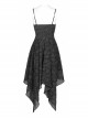 Front Lace-Up A-Shape Asymmetric Hem Black Punk Chiffon Sling Dress