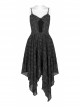 Front Lace-Up A-Shape Asymmetric Hem Black Punk Chiffon Sling Dress