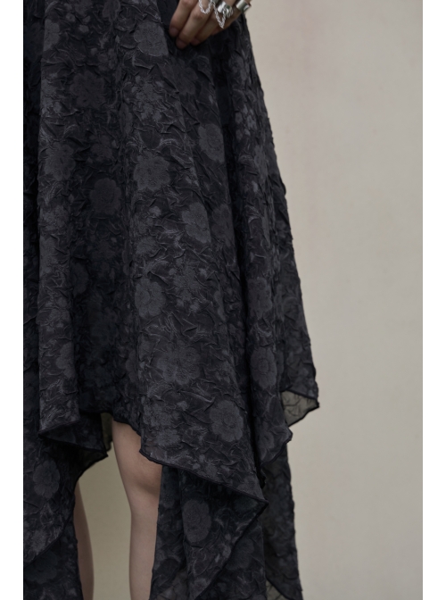 Front Lace-Up A-Shape Asymmetric Hem Black Punk Chiffon Sling Dress