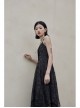 Front Lace-Up A-Shape Asymmetric Hem Black Punk Chiffon Sling Dress
