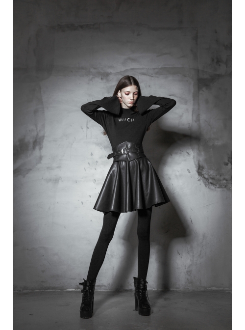 Metal Buckle Black Punk Leather Girdle