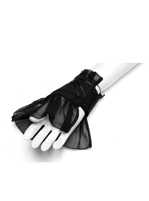 Cross Decoration Black Punk Flare-Shaped Fingerless Mesh Gloves