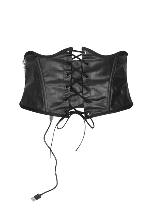 Front Lace-Up Side Metal Logo Pendant Black Punk Heating Waist Seal