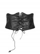 Front Lace-Up Side Metal Logo Pendant Black Punk Heating Waist Seal