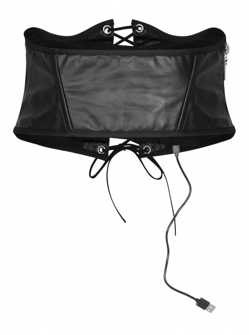 Front Lace-Up Side Metal Logo Pendant Black Punk Heating Waist Seal