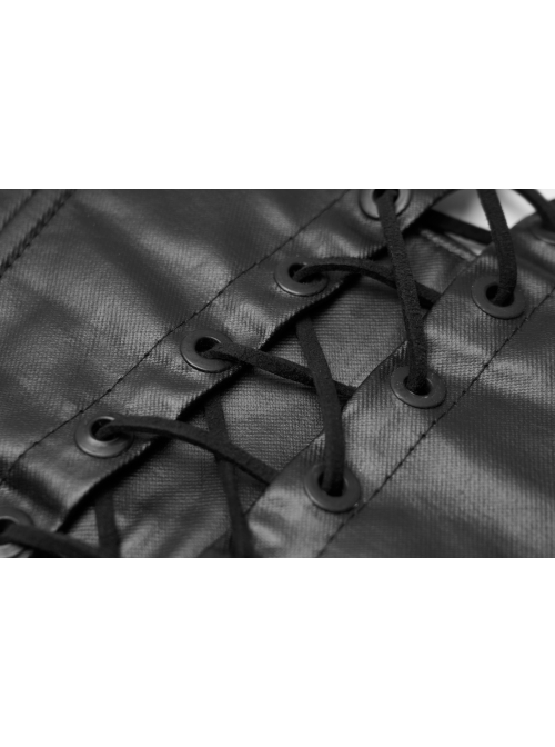 Front Lace-Up Side Metal Logo Pendant Black Punk Heating Waist Seal