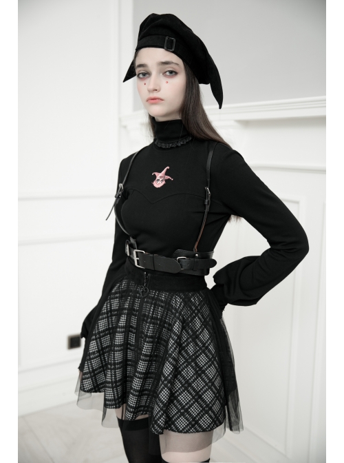 Metal Buckle Black Punk Clown Beret