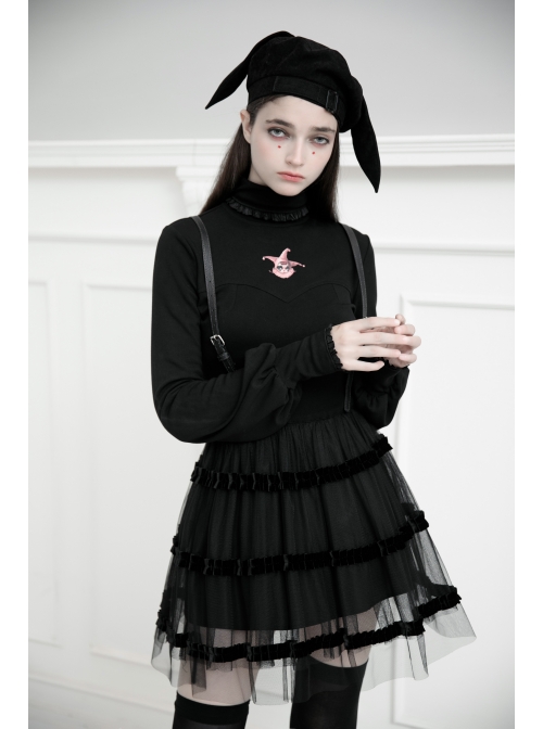 Metal Buckle Black Punk Clown Beret