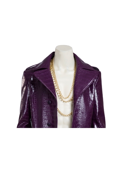 Suicide Squad The Joker Purple Leather Coat Suit Halloween Cosplay Accessories Golden Necklace