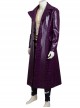 Suicide Squad The Joker Purple Leather Coat Suit Halloween Cosplay Accessories Golden Necklace