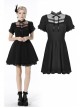 Innocent Girl Gothic Lolita Bowknot Hollow Lace Puff Sleeve Vertical Soft Short Sleeves Rayon Black Dress