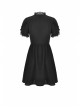 Innocent Girl Gothic Lolita Bowknot Hollow Lace Puff Sleeve Vertical Soft Short Sleeves Rayon Black Dress
