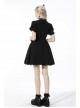Innocent Girl Gothic Lolita Bowknot Hollow Lace Puff Sleeve Vertical Soft Short Sleeves Rayon Black Dress