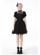 Innocent Girl Gothic Lolita Bowknot Hollow Lace Puff Sleeve Vertical Soft Short Sleeves Rayon Black Dress