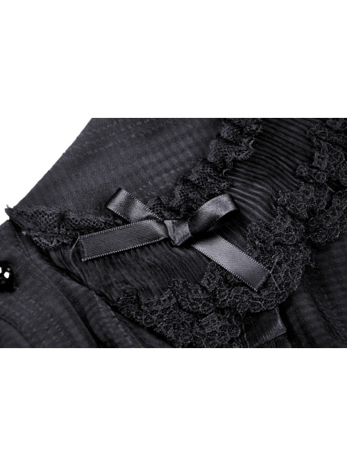 Gothic Lace Buttons Symmetrical Slim Fit Black Lolita Doll Collar Vertical Chiffon Blouse