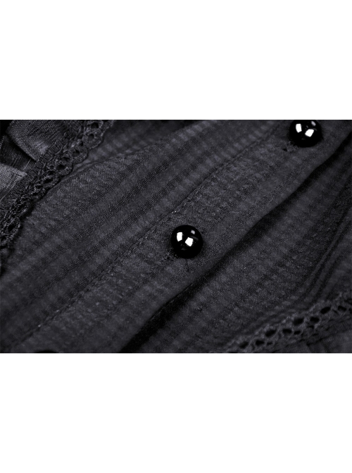 Gothic Lace Buttons Symmetrical Slim Fit Black Lolita Doll Collar Vertical Chiffon Blouse