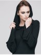 Rose Print Gothic Black Trumpet Sleeve Long Sleeve Hoodie Knit Stretch Dress