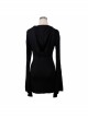 Rose Print Gothic Black Trumpet Sleeve Long Sleeve Hoodie Knit Stretch Dress