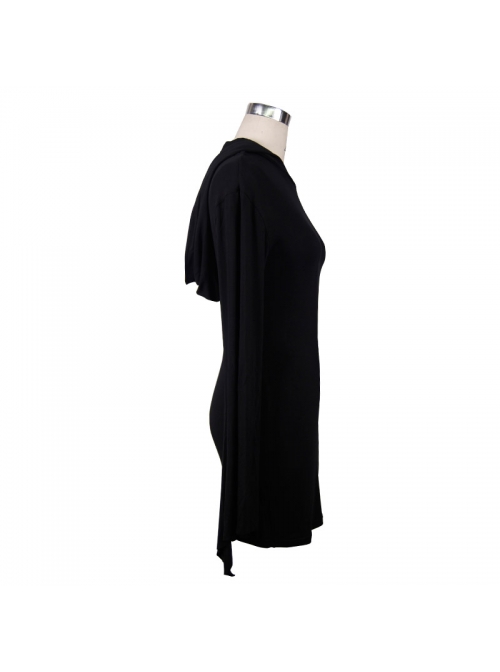 Rose Print Gothic Black Trumpet Sleeve Long Sleeve Hoodie Knit Stretch Dress
