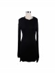 Rose Print Gothic Black Trumpet Sleeve Long Sleeve Hoodie Knit Stretch Dress