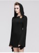 Rose Print Gothic Black Trumpet Sleeve Long Sleeve Hoodie Knit Stretch Dress