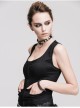 Black Punk Front Zip Sleeveless Back Cut-Out Belted  Round Collar Tank Top
