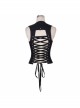 Black Punk Front Zip Sleeveless Back Cut-Out Belted  Round Collar Tank Top