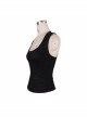 Black Punk Front Zip Sleeveless Back Cut-Out Belted  Round Collar Tank Top
