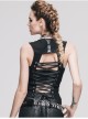 Black Punk Front Zip Sleeveless Back Cut-Out Belted  Round Collar Tank Top