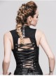 Black Punk Front Zip Sleeveless Back Cut-Out Belted  Round Collar Tank Top