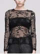 Punk Black Skull Knit Long-Sleeve Open-Neck Round Collar Elastic Shirt