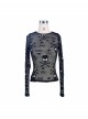 Punk Black Skull Knit Long-Sleeve Open-Neck Round Collar Elastic Shirt