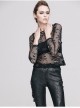 Punk Black Skull Knit Long-Sleeve Open-Neck Round Collar Elastic Shirt