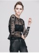 Punk Black Skull Knit Long-Sleeve Open-Neck Round Collar Elastic Shirt