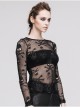Punk Black Skull Knit Long-Sleeve Open-Neck Round Collar Elastic Shirt